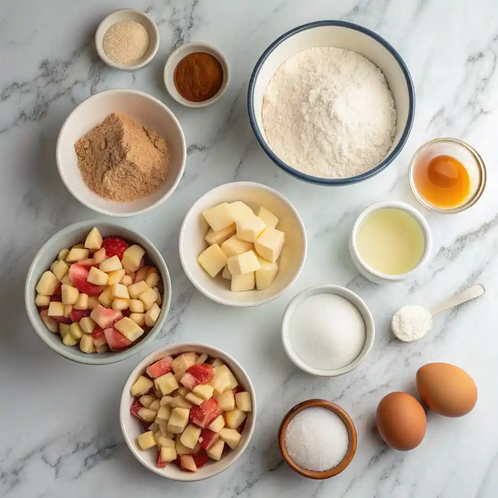 Apple fritter ingredients with Honeycrisp apples and maple syrup