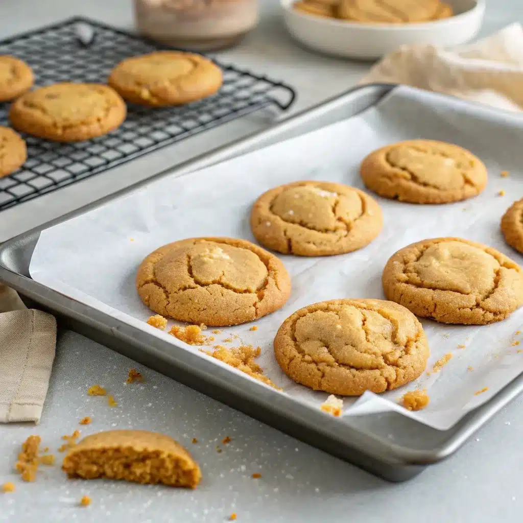 Golden Butterbeer Cookies cooling on baking tray