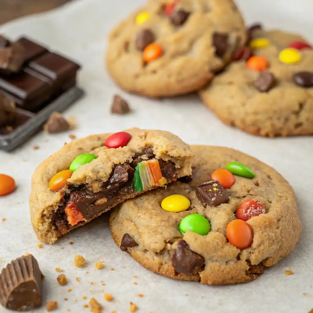 Cookies stuffed with chopped leftover Halloween candy