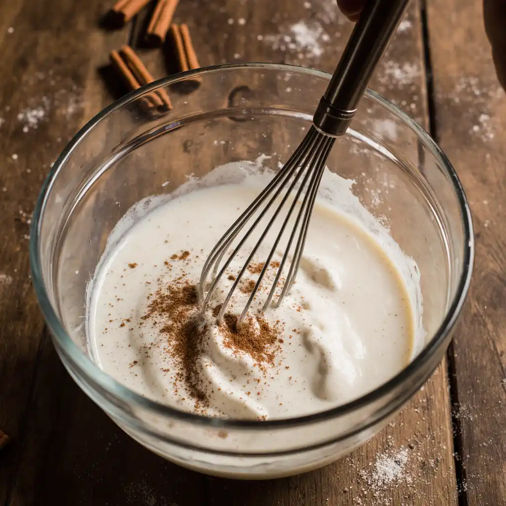Making cinnamon whipped cream for sweet potato bars