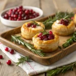 Cranberry Brie Bites with Puff Pastry on Rustic Tray
