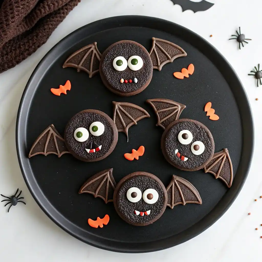 Oreo bat cookies with candy eyes and chocolate wings