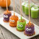 Halloween Marshmallow Pops decorated with spooky faces.