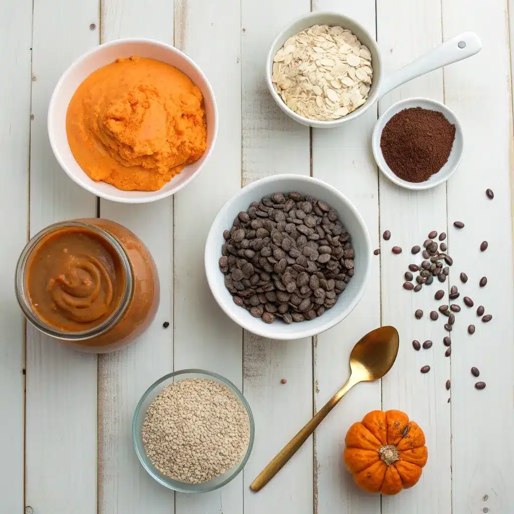 Halloween Pumpkin Protein Balls ingredients flat lay