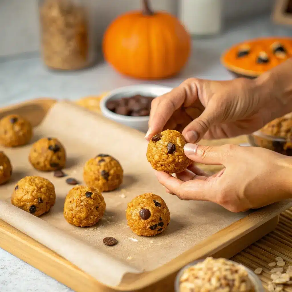 Rolling Halloween Pumpkin Protein Balls step by step