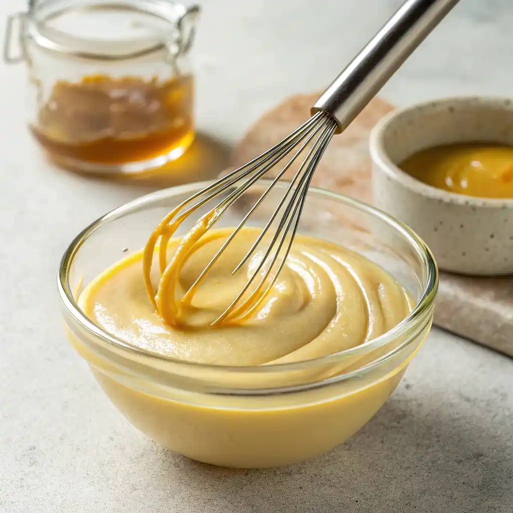 Whisking honey mustard sauce for Thanksgiving turkey sliders