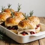 Golden baked leftover Thanksgiving turkey sliders with cranberry and stuffing