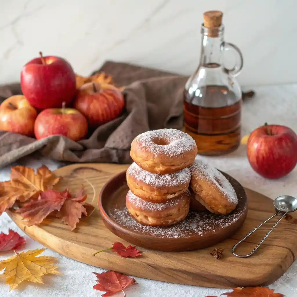 Maple Honeycrisp apple fritters served on rustic board