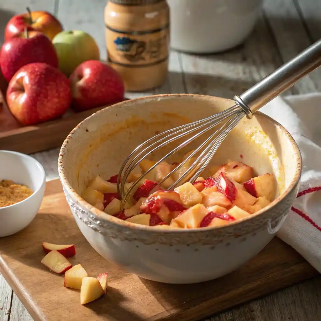 Batter for maple Honeycrisp apple fritters with apples folded in