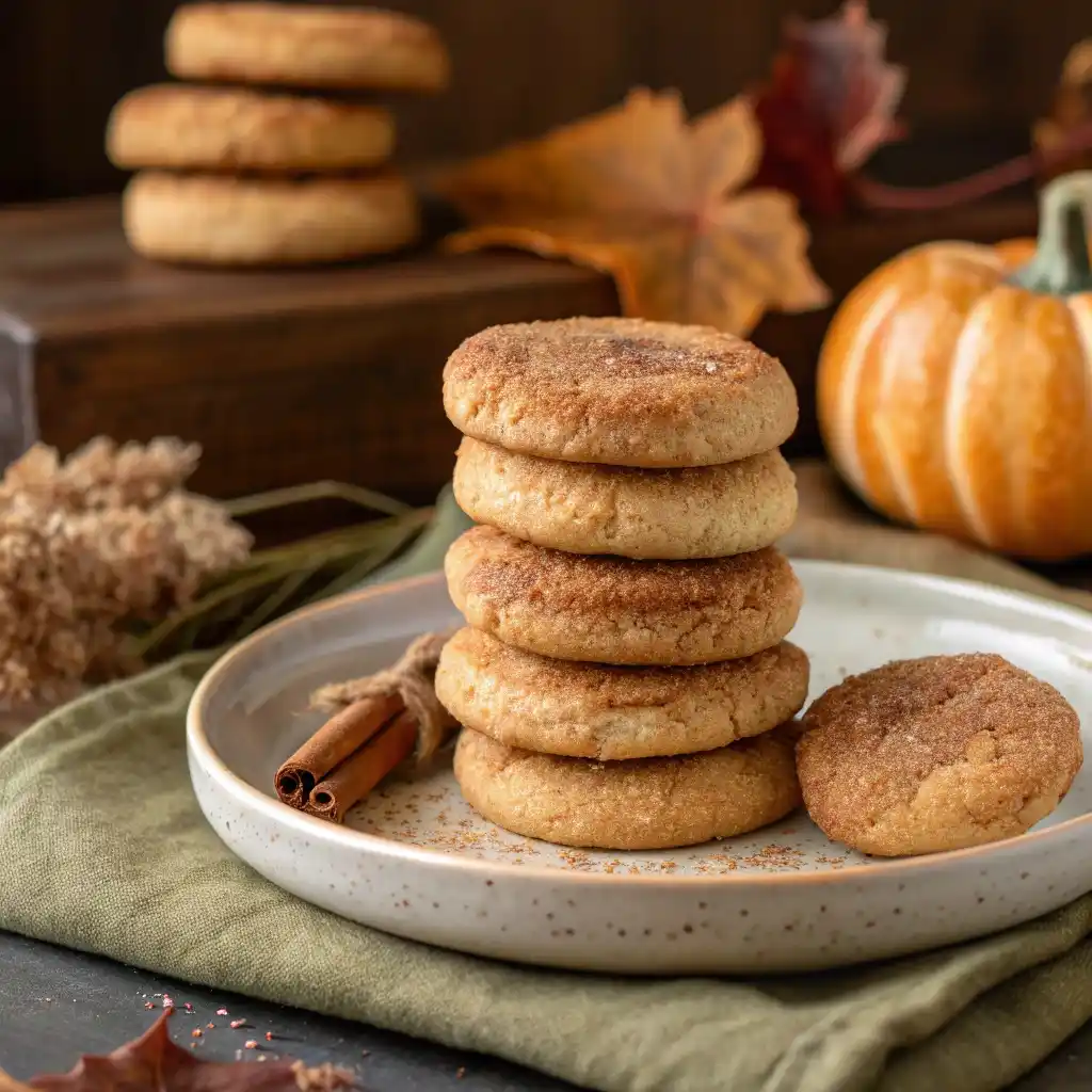 Pumpkin spice snickerdoodles dusted with cinnamon-sugar