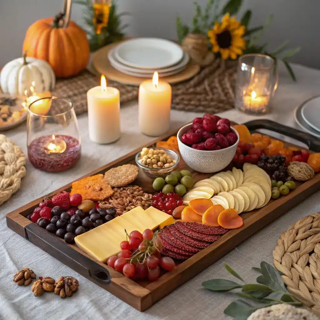 Thanksgiving Dinner Charcuterie Board served as centerpiece
