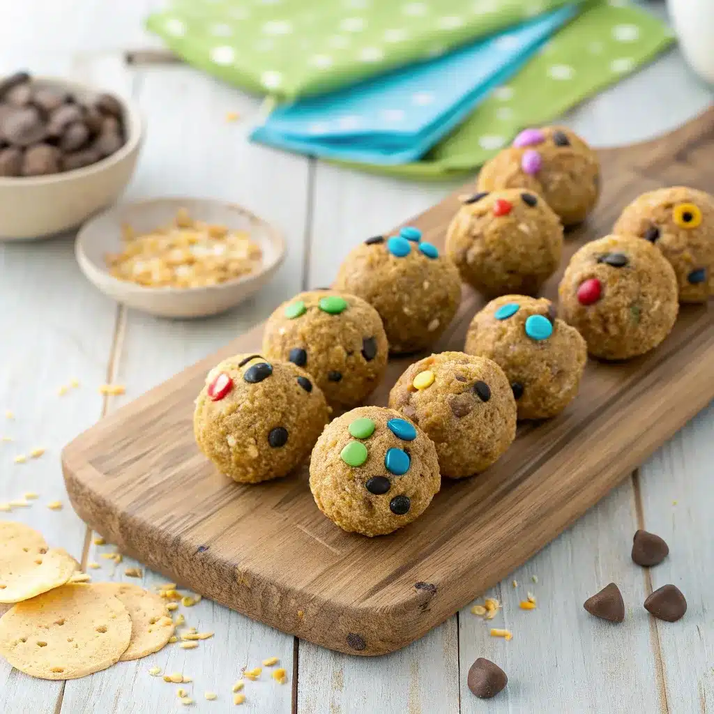 Nut-free SunButter monster bites with candy eyes bagged two per child