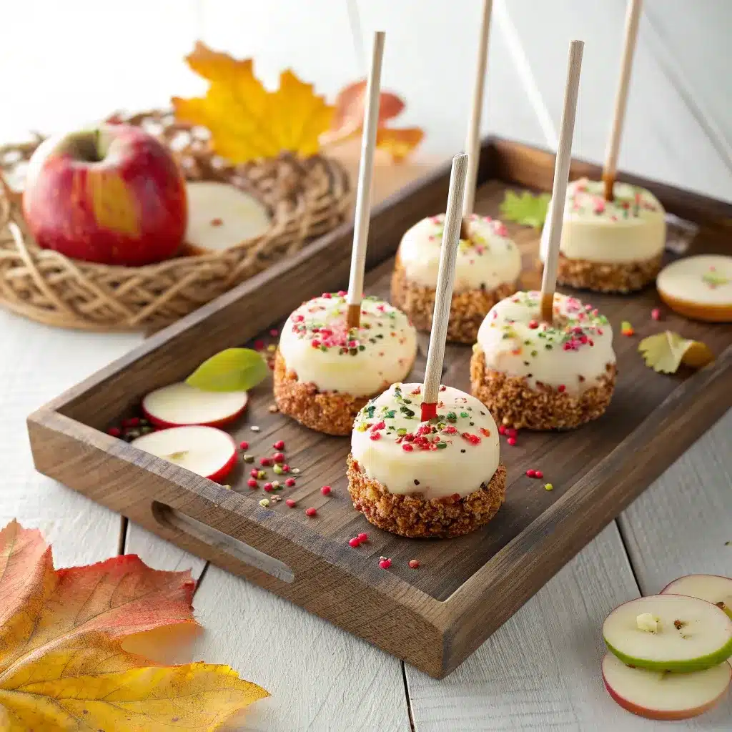 White Chocolate Dipped Apple Slices with sprinkles