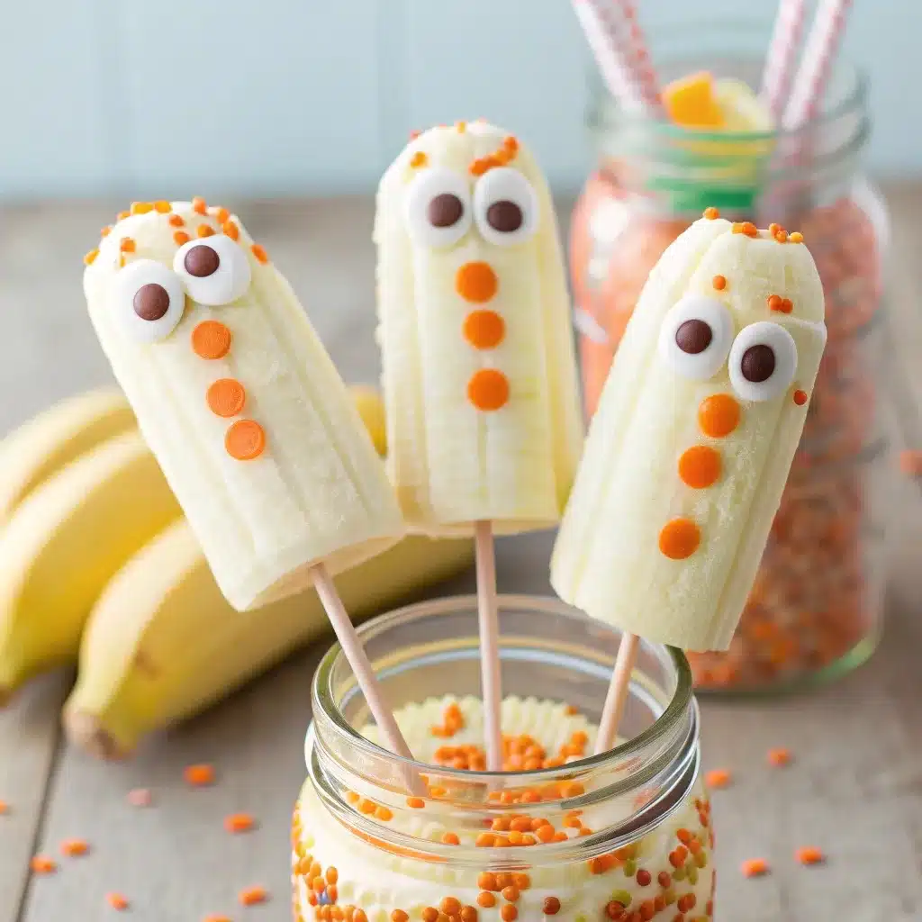 White Chocolate Banana Pops decorated with candy eyes