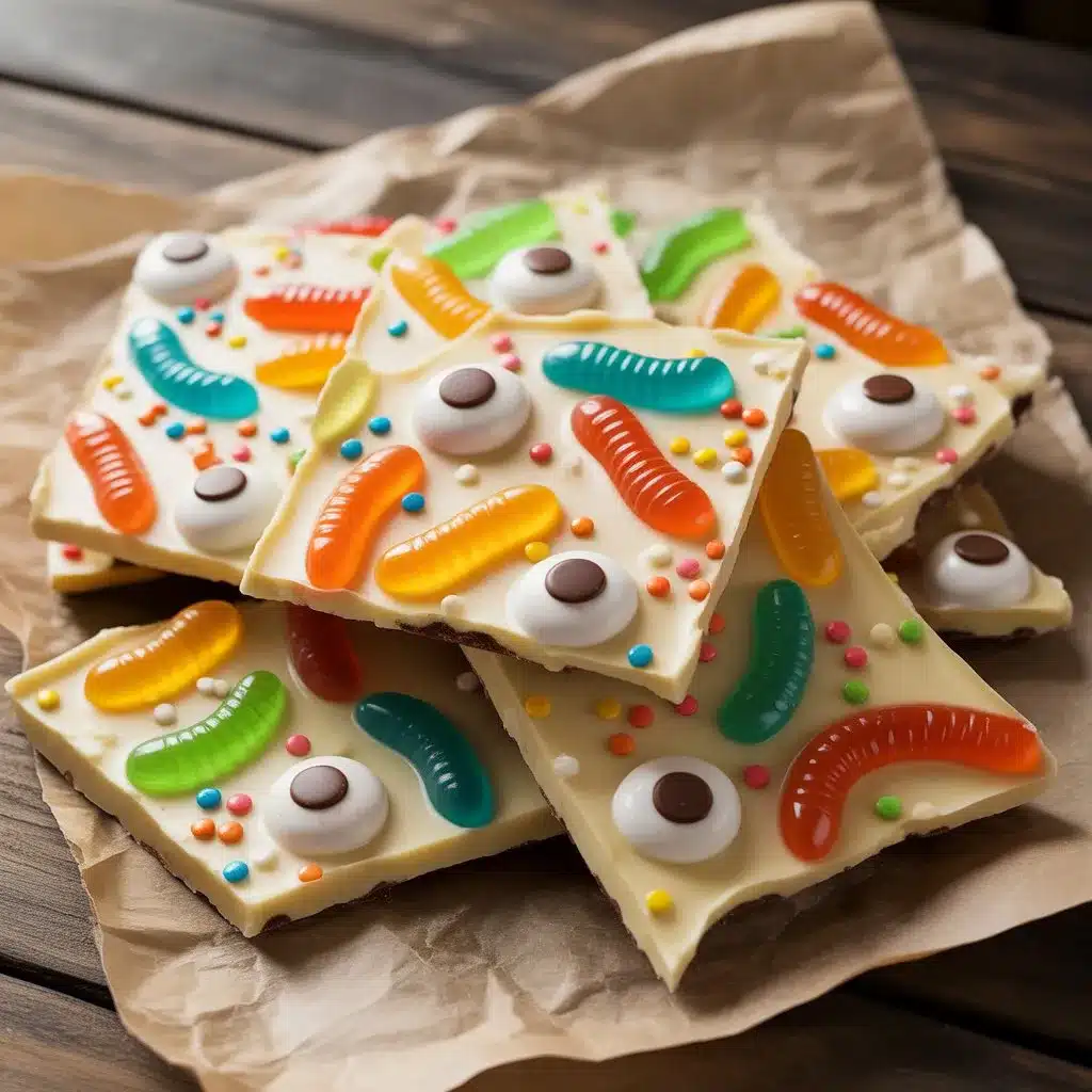White Chocolate Halloween Bark with sprinkles and candy eyes