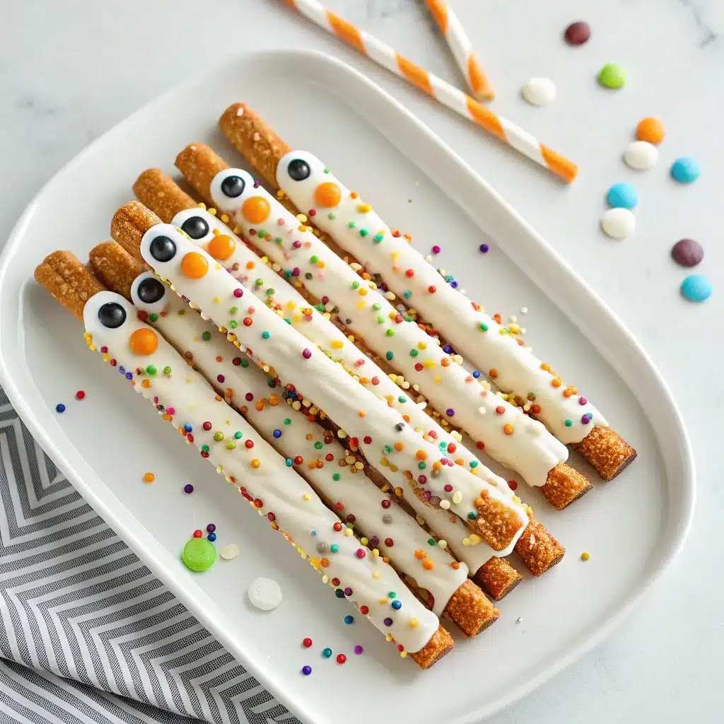 White Chocolate Pretzel Rods on serving plate