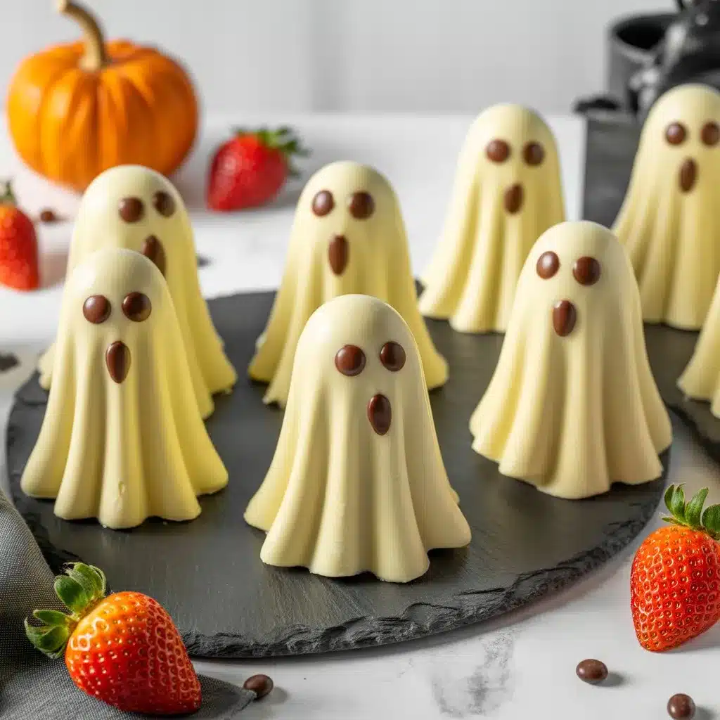 White Chocolate Strawberry Ghosts with candy eyes