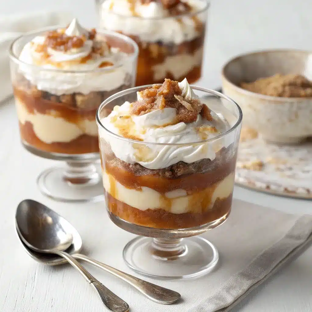 Caramel apple dessert cups topped with cream and drizzle