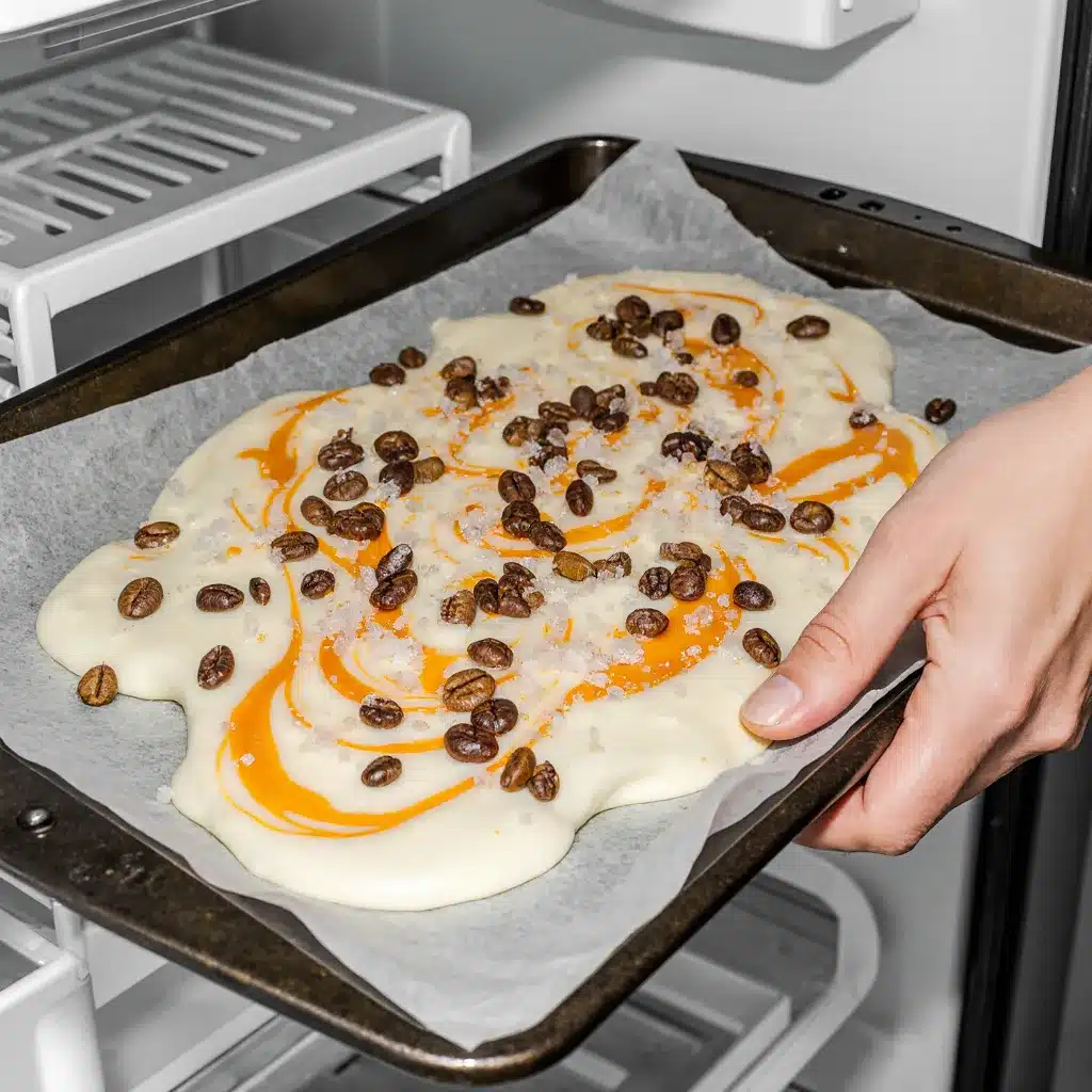 Finished pumpkin spice bark going into the refrigerator to chill