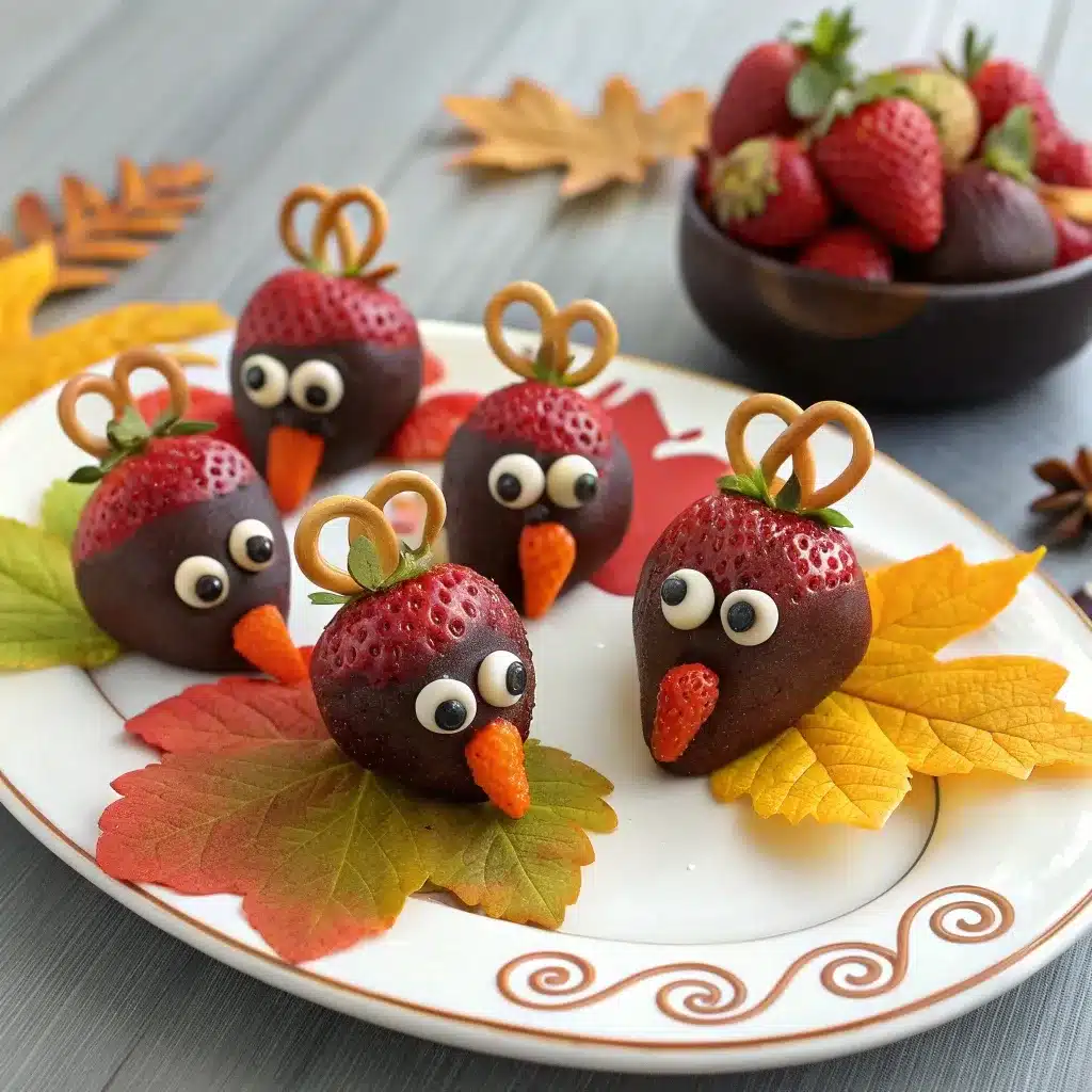 Chocolate strawberry turkeys with pretzel legs for Thanksgiving