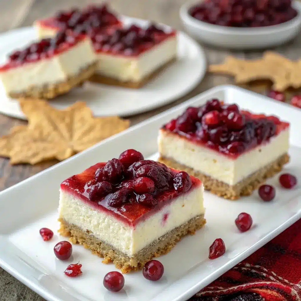 No bake cranberry cheesecake bars with red topping