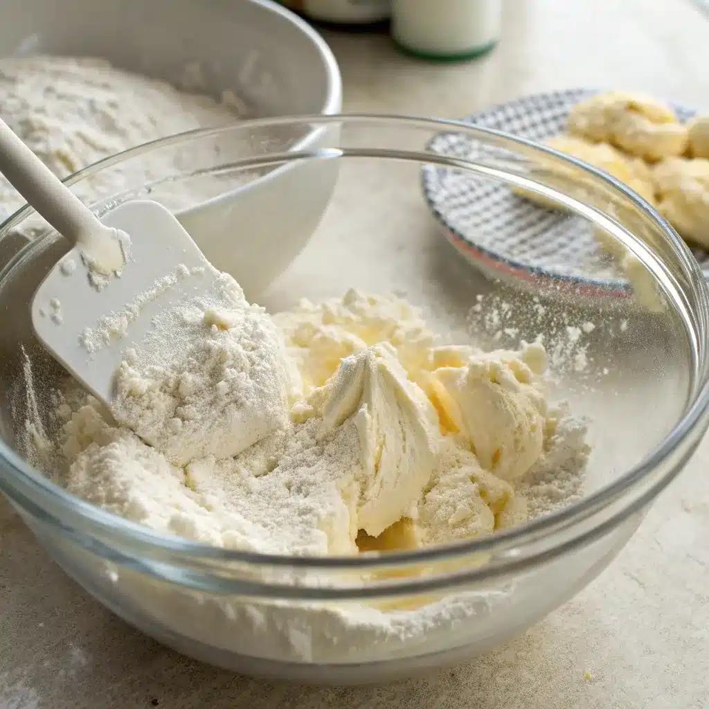 bowl of pale creamed butter sugar and just combined shortbread dough