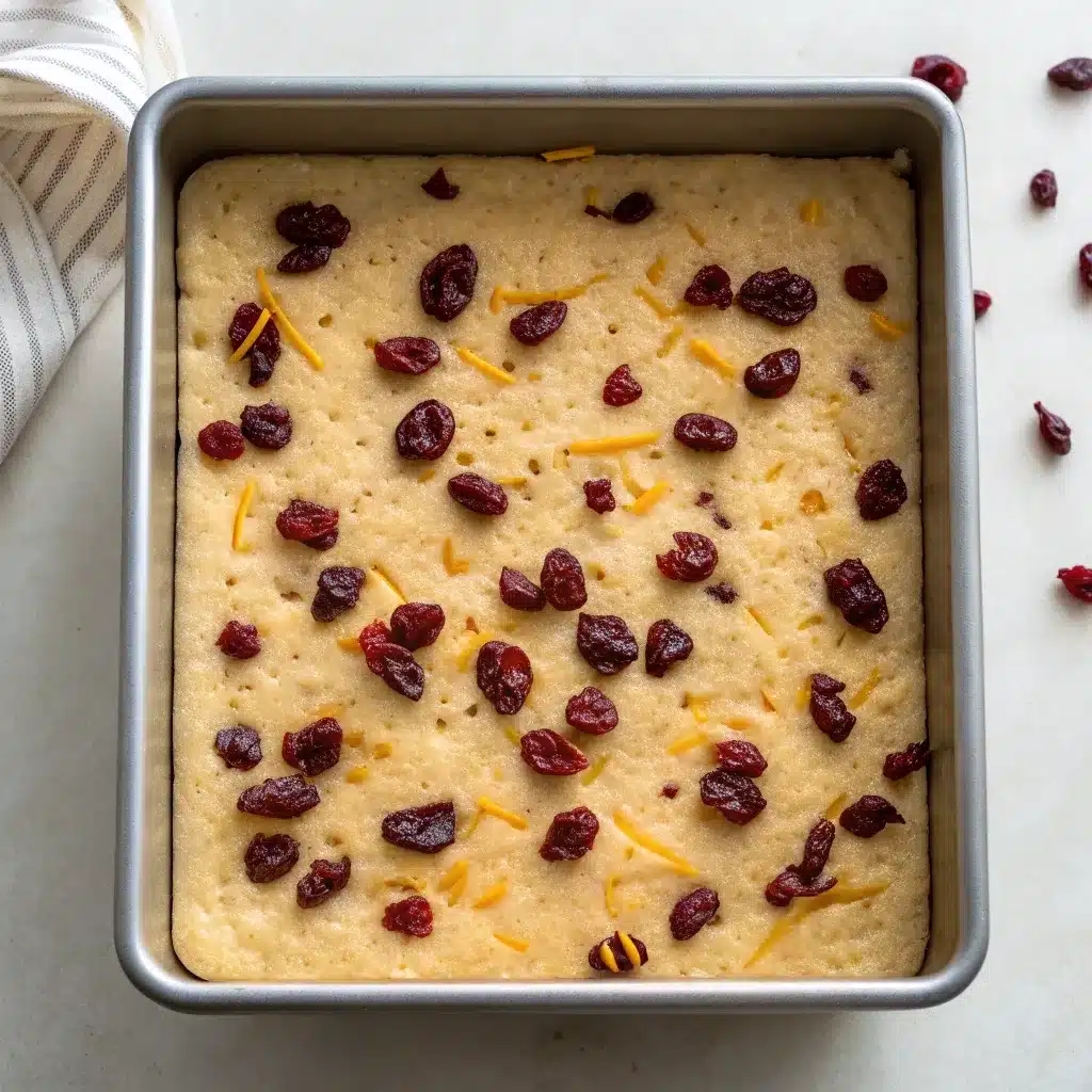 par-baked base topped with cranberries and zest before final bake