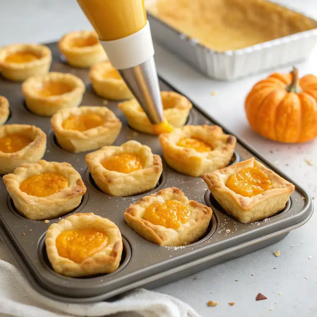 Pumpkin cream filling piped into puff pastry shell