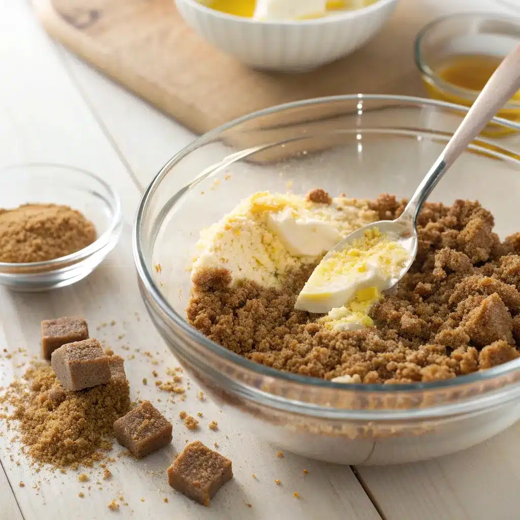 Mixing gingersnap crumbs and butter for cheesecake crust