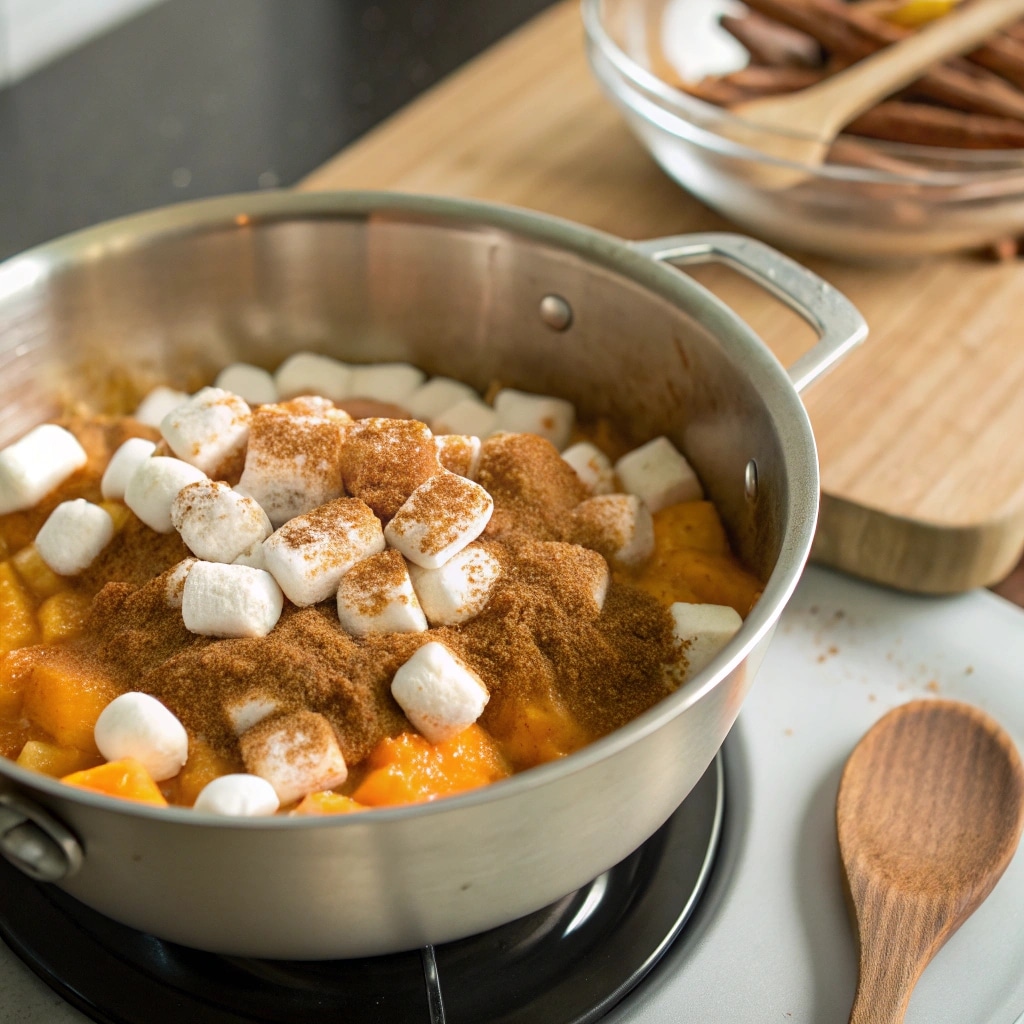 Melting marshmallows with pumpkin and spices