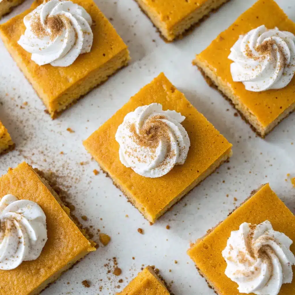 No-bake pumpkin cheesecake bars with whipped cream on top