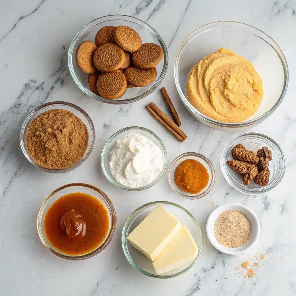 Ingredients for no bake pumpkin pie mousse including pumpkin purée, spices, and whipped cream