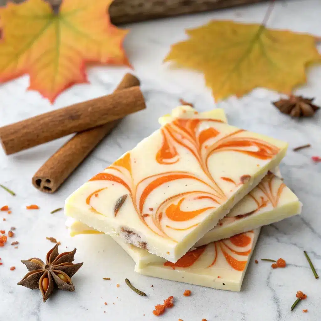 Caffeine-free pumpkin spice latte bark with orange swirl
