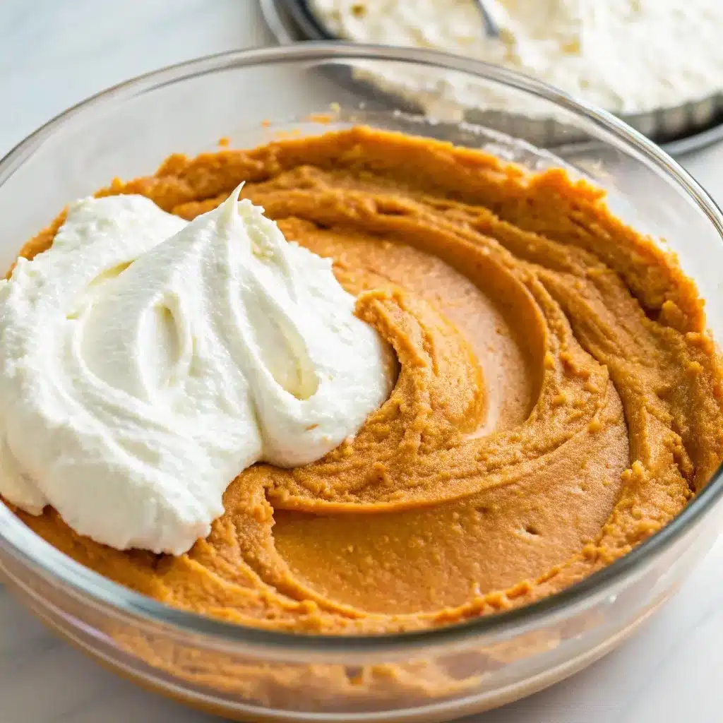 Folding whipped cream into pumpkin cheesecake filling