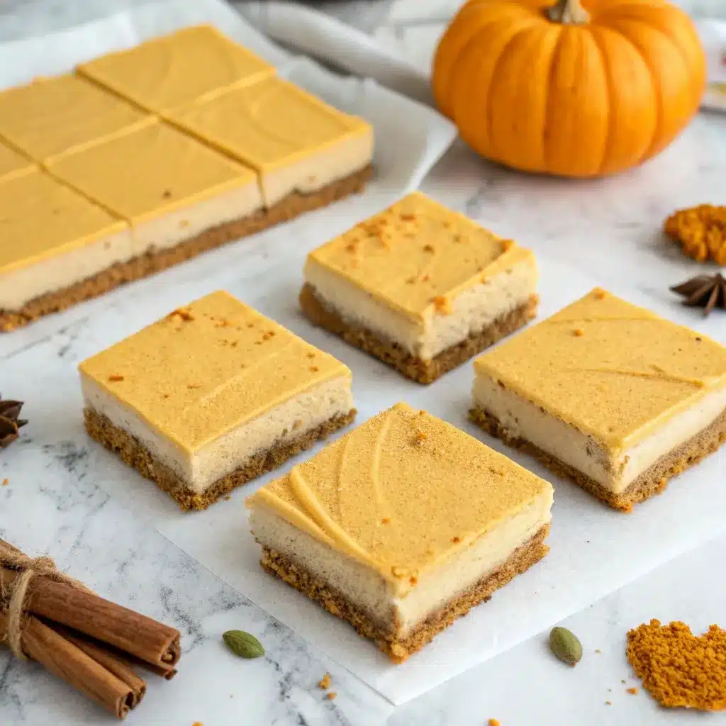 Pumpkin cheesecake bars with graham cracker crust