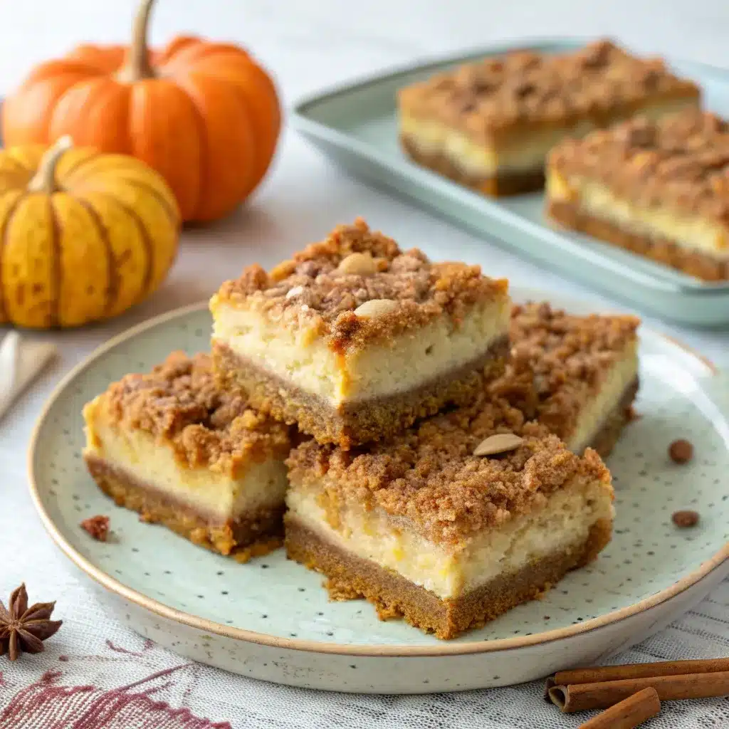 Pumpkin cheesecake bars with baked streusel topping