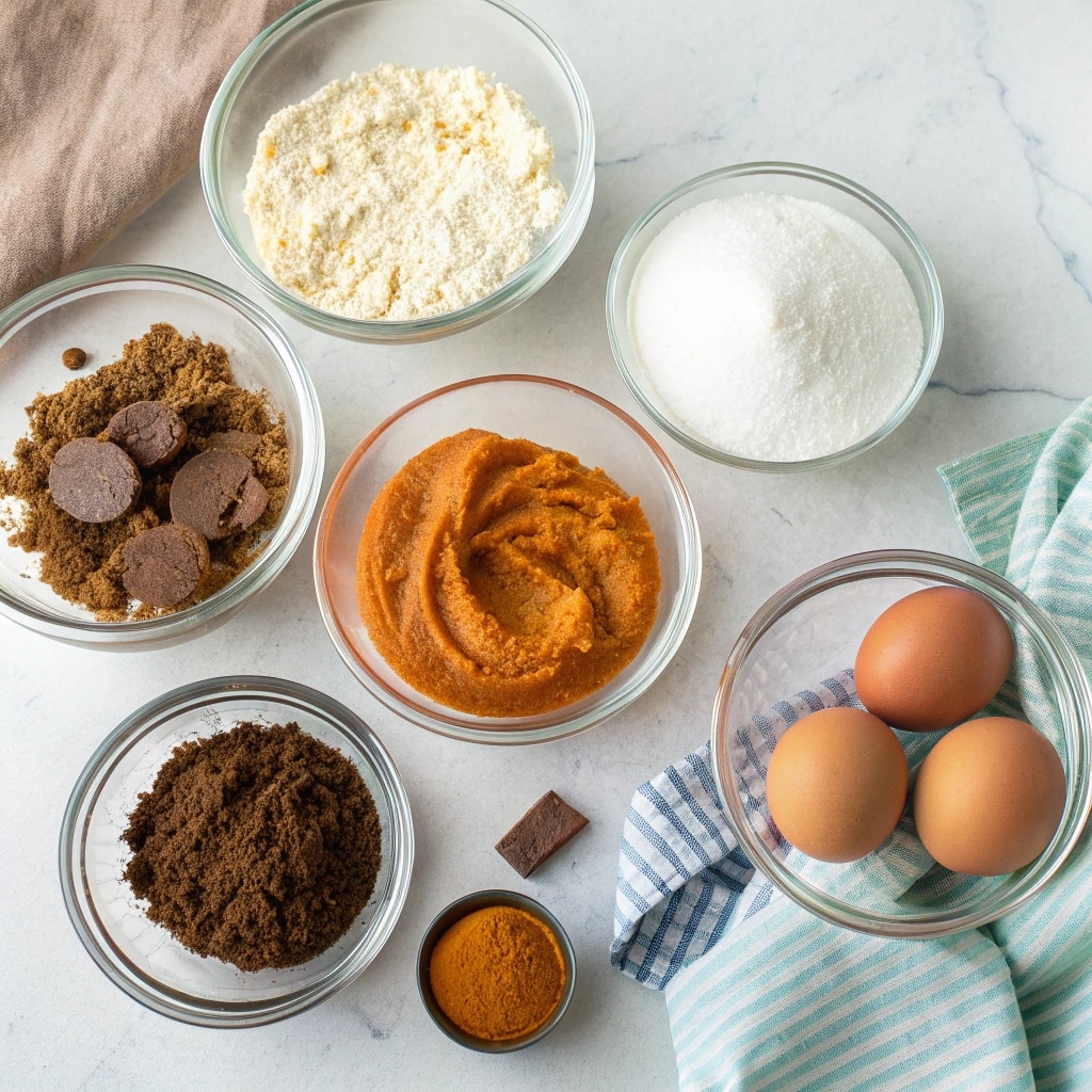 cream cheese pumpkin puree graham crumbs powdered sugar white chocolate wafers spice and vanilla in small bowls