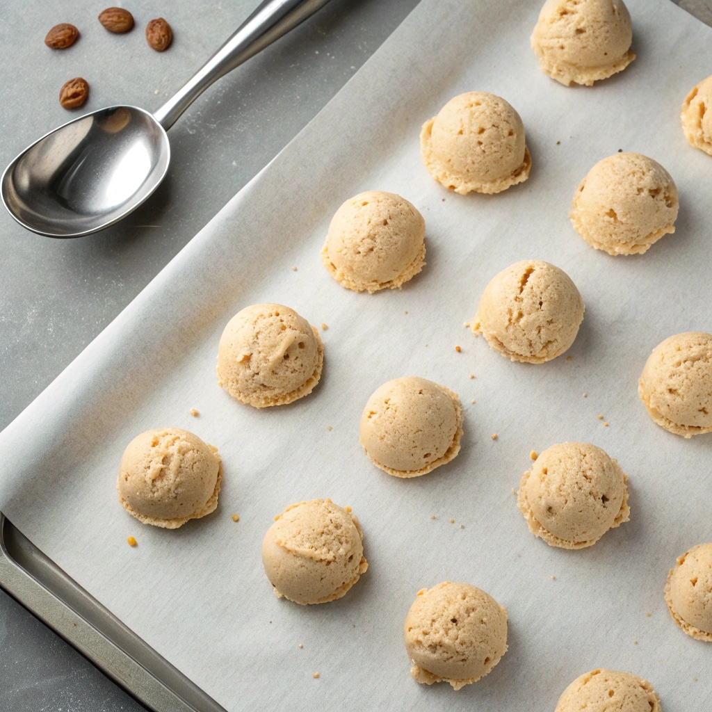 even scoops of pumpkin cheesecake filling on parchment before rolling and dipping