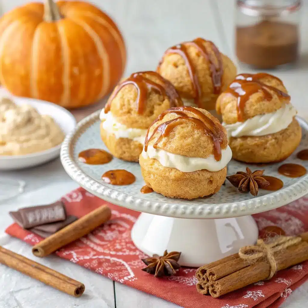 Cream puffs drizzled with cinnamon glaze