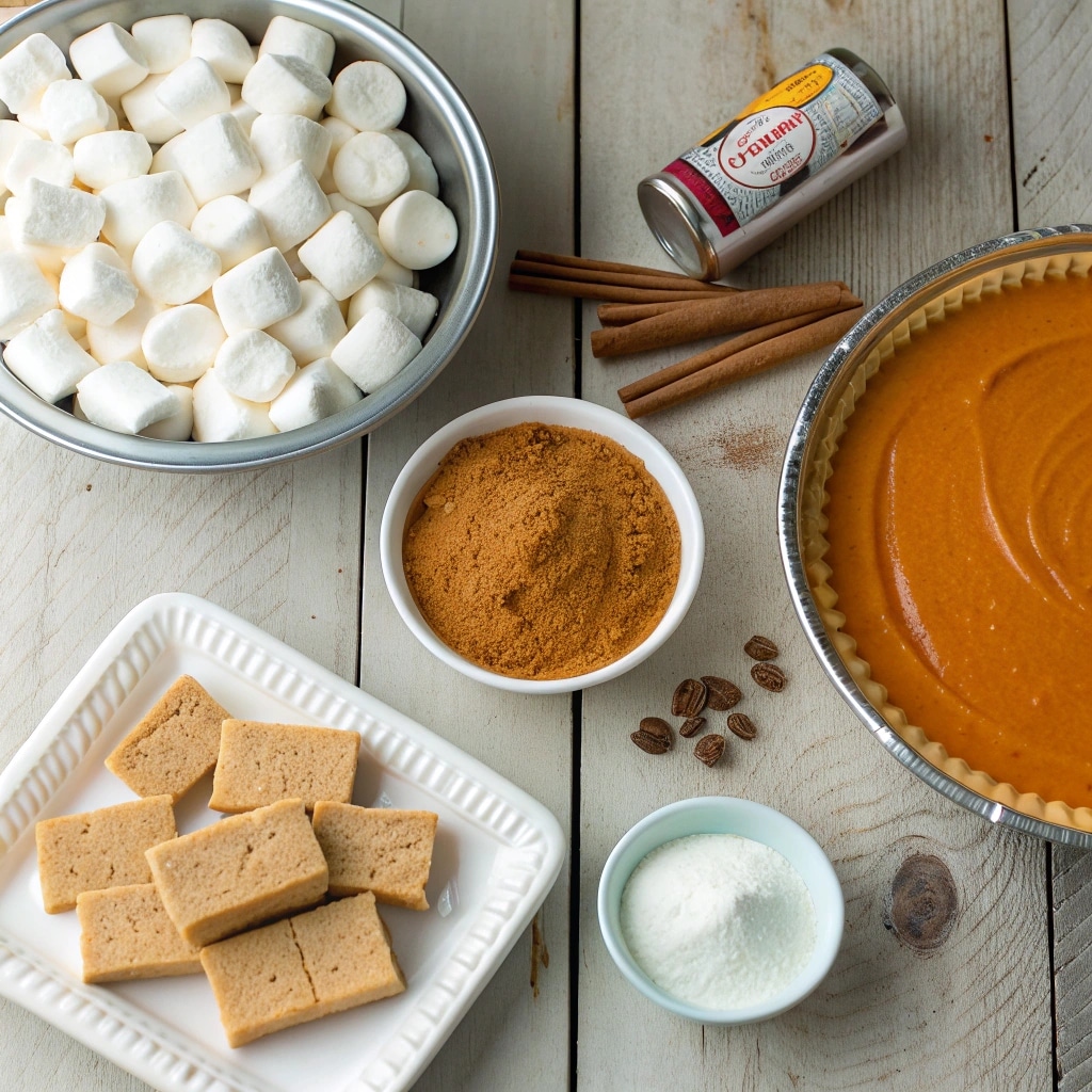 Ingredients for marshmallow pumpkin pie