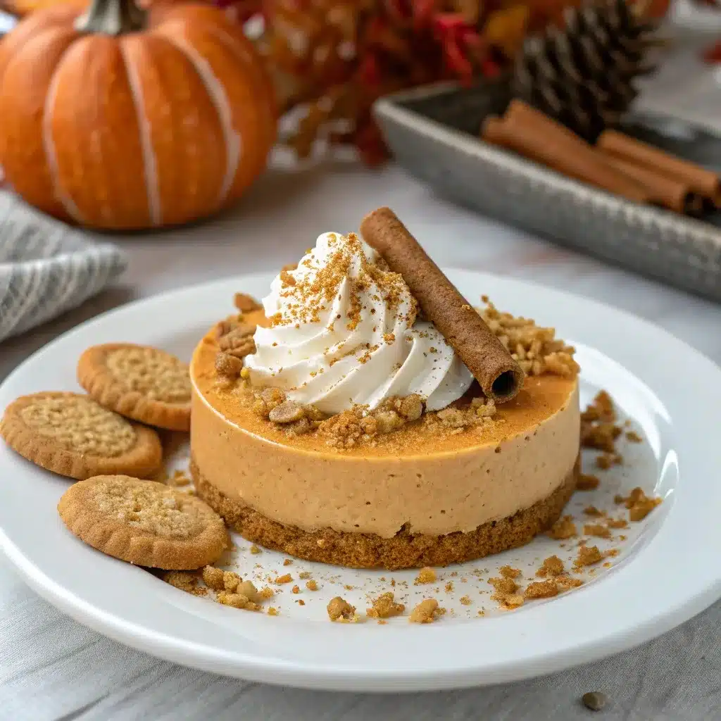 No bake pumpkin pie mousse slice served on plate