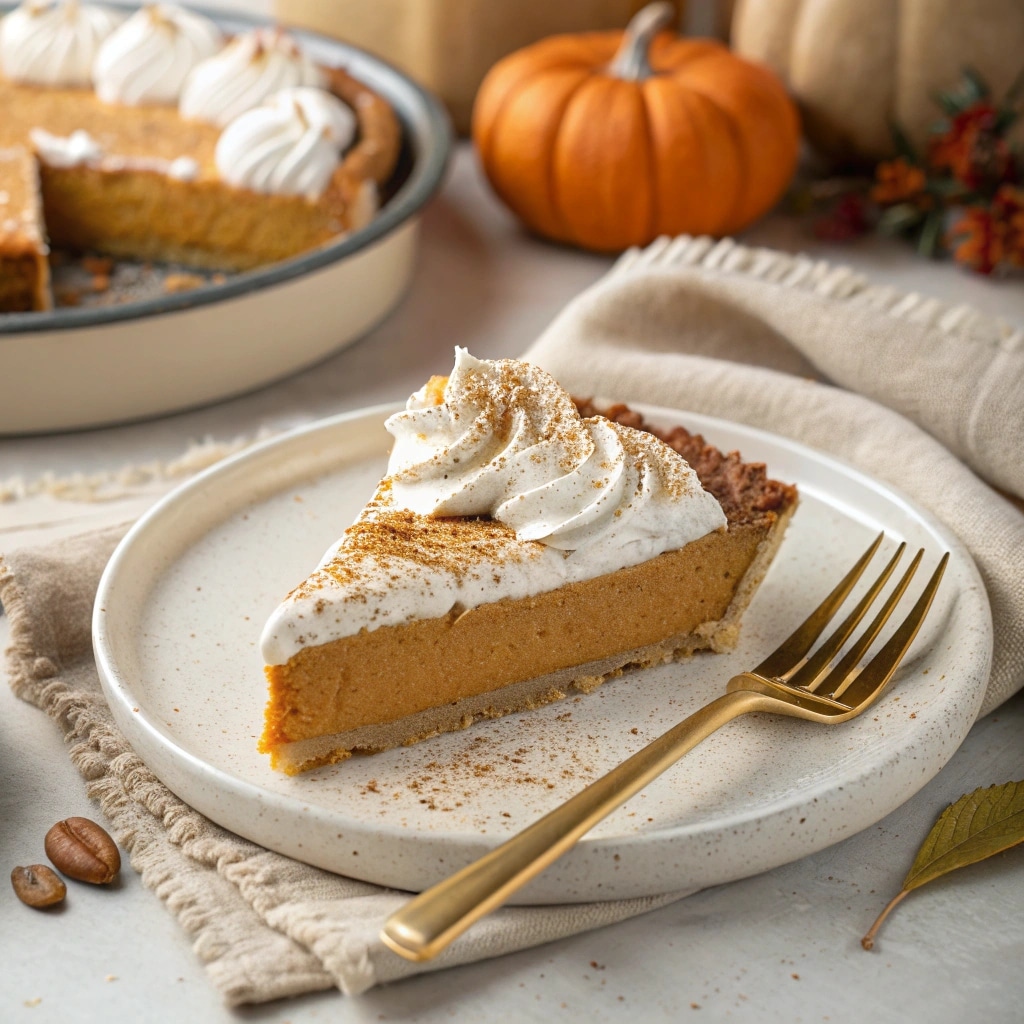 Served slice of no bake pumpkin pie
