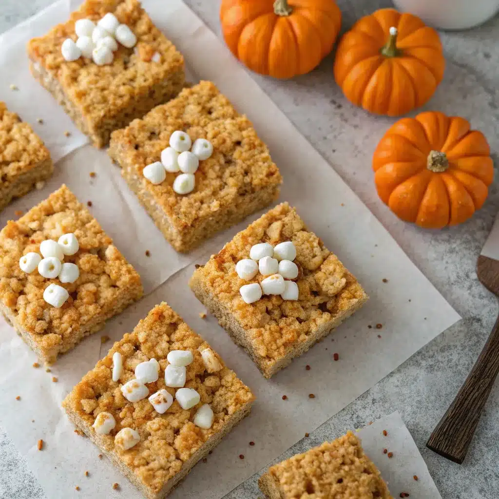 Pumpkin spice rice krispie treats with fall styling