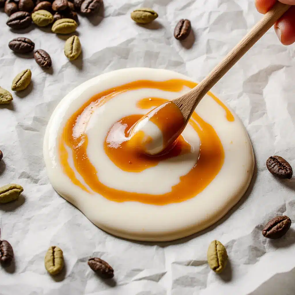 Swirling orange candy melt into pumpkin spice bark