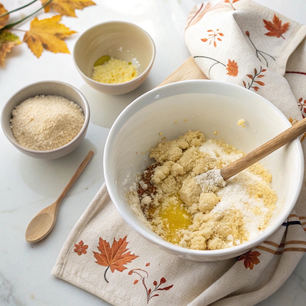 Mixing vanilla wafer crumbs and melted butter for no bake crust
