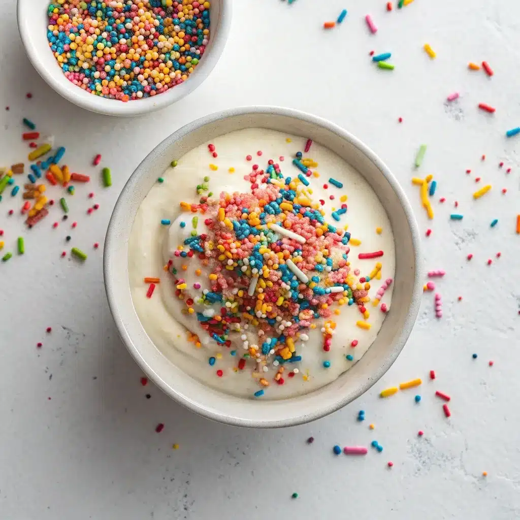 Rainbow sprinkles added to the top of the protein yogurt dip.