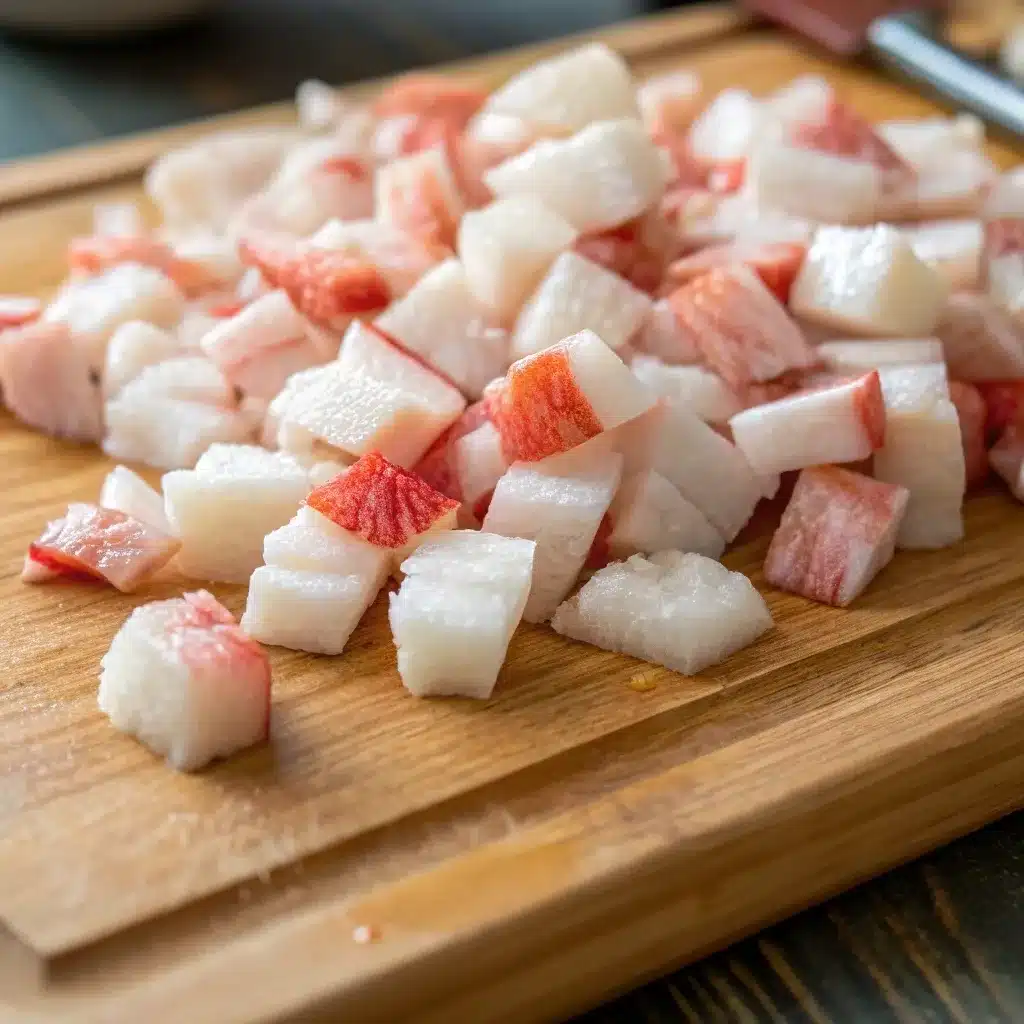 Small diced lobster meat prepared for the Costco Lobster
