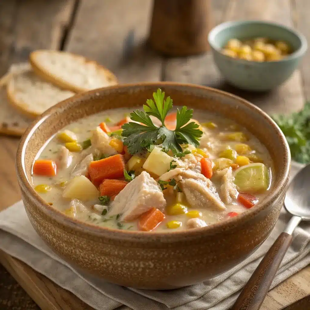 Creamy Chicken and Vegetable Crockpot Soup | Easy Comfort Food Dinner