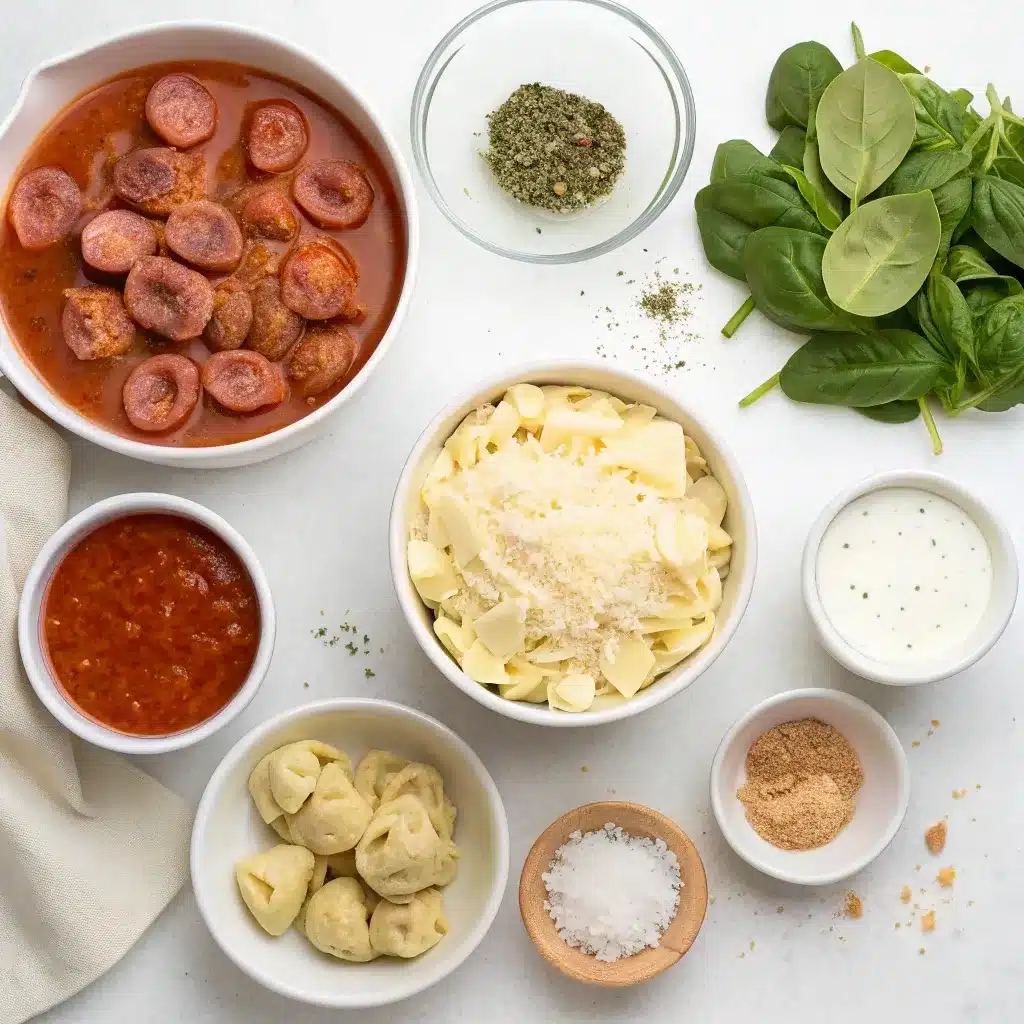 ingredients for crockpot cheese tortellini and sausage soup