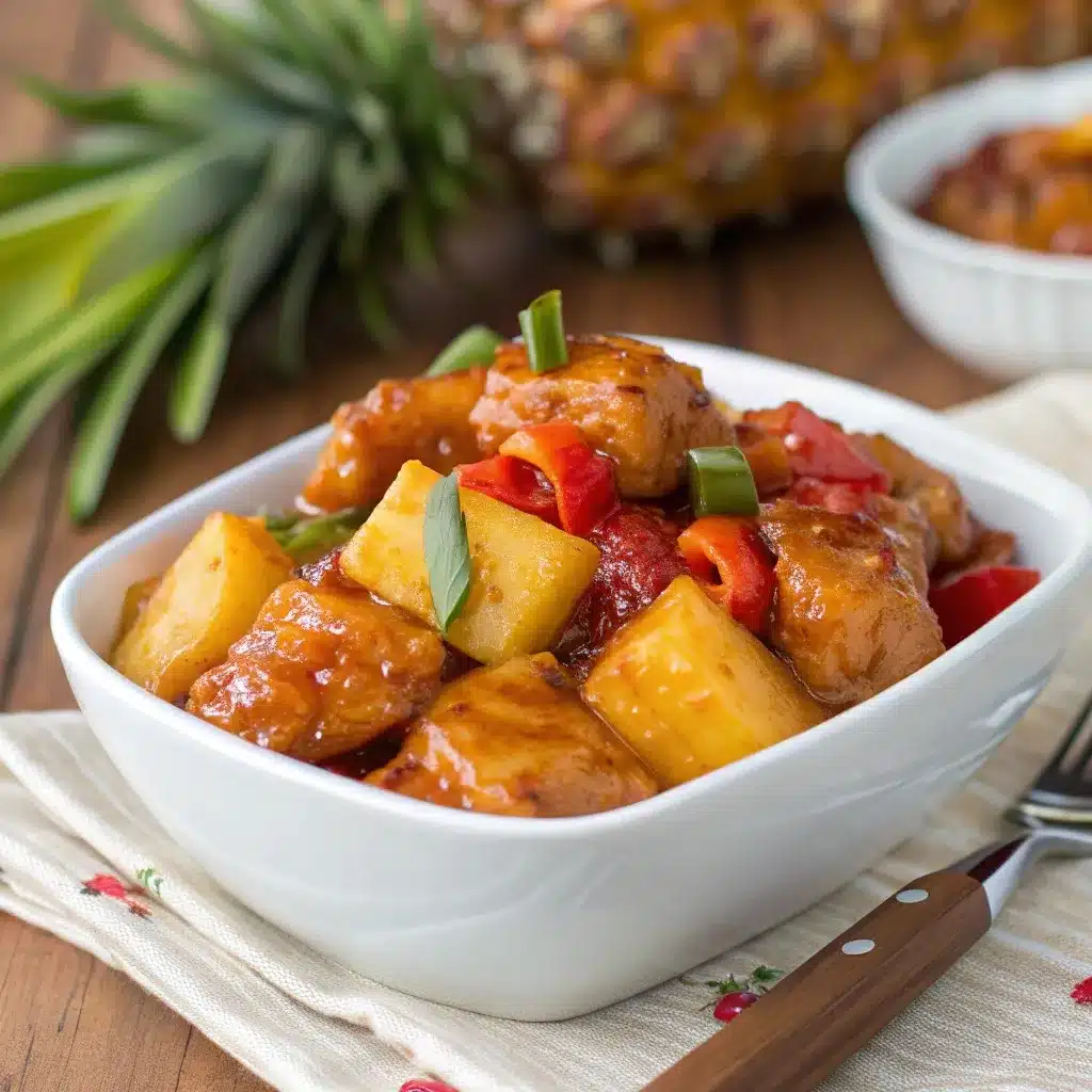 Final plated Hawaiian crockpot chicken with pineapple
